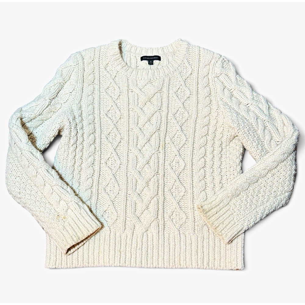 Chunky Cable Knit Wool Sweater Womens M Cream Fisherman Rory Gilmore Preppy Cozy